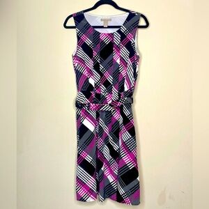 Banana Republic - Black & Pink Belted Cross Striped Midi Dress
